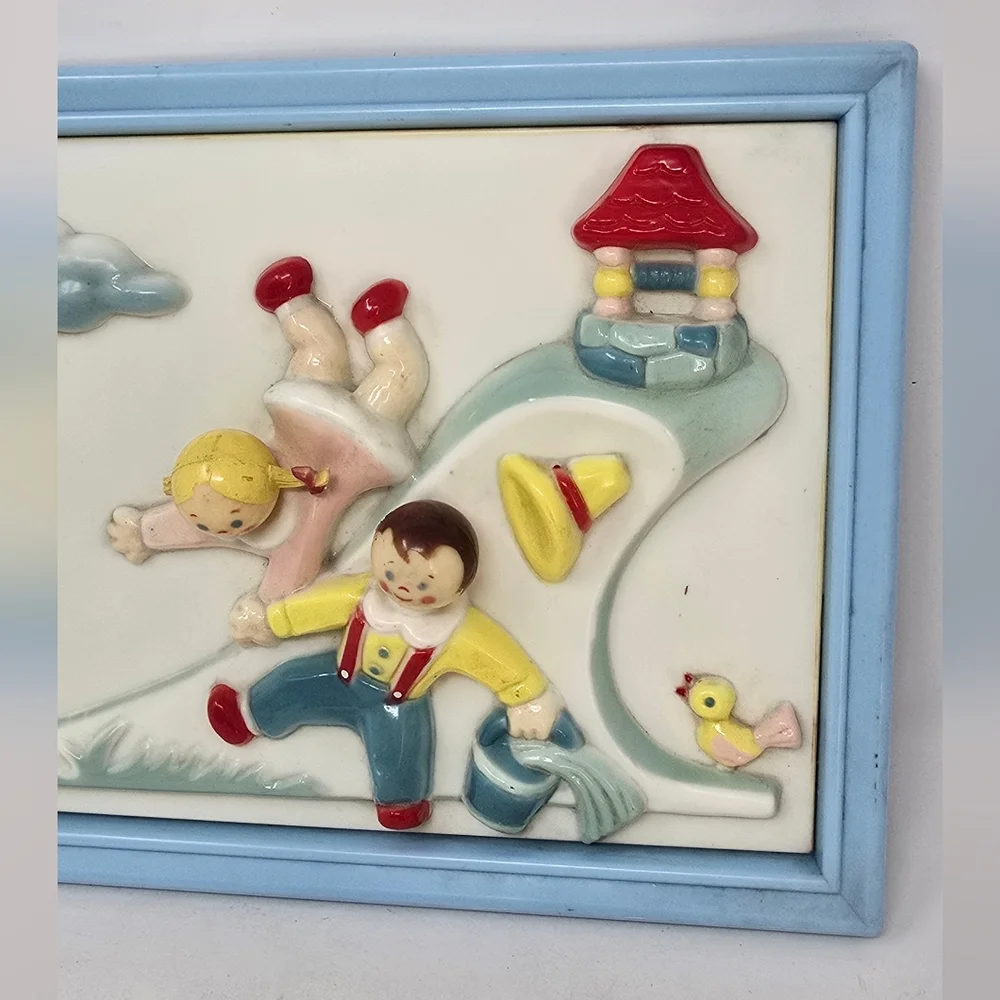 Vtg Stahlwood nursery wall art Jack &‎ Jill 3D framed plastic kids room decor.